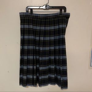 Below the Knee Blue-Gold Plaid Skirt